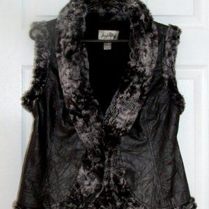 JOSEPH RIBKOFF  Faux Leather Fur Trim VEST